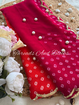 Citrus Berry Bandhani with Scalloped Border