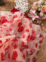 Crimson Bloom Chiffon Saree