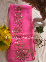 Hot Pink Rose Border Saree