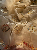 Beige Gold Kachi Gota Tissue Saree