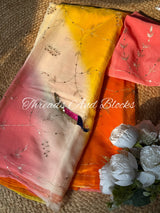 Multishaded Chiffon Saree with Peacock Jaal