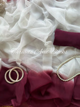 White Shaded Border Chiffon Saree