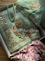 Pearl Mint Kachi Gota Tissue Saree