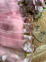 Blush Hibiscus Border Chiffon Saree