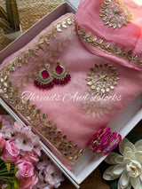 Baby Pink Kachi Gota Tissue Saree