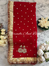 Red Organza Flower Cut Sequin Saree