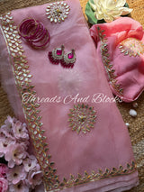 Baby Pink Kachi Gota Tissue Saree
