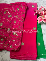 Green Pink Organza Saree with Jaal Blouse