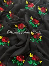 Black Rose Garden Chiffon Saree