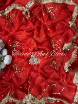 Red Sequin Patti Jaal Saree