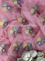 Baby Pink Colourful Floral Bunches Saree