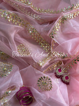 Baby Pink Kachi Gota Tissue Saree