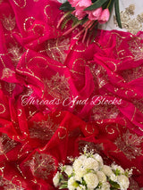 Rani Red Mesh Leaf Jaal Saree