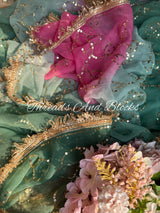 Moss Green and Pink Jaal Saree