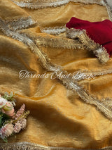 Gold Fringe Palla Tissue Saree
