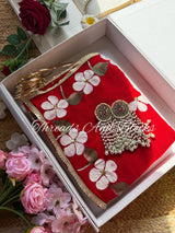 Red Hibiscus Border Saree