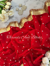 Red Organza Flower Cut Sequin Saree