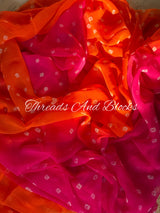 Rani Orange Bandhani Saree