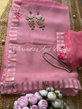 Ombre Pink Oxford Stripes Border Saree