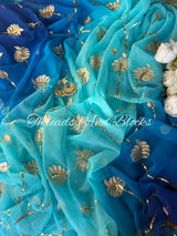 Shaded blue Zari Pittan Leaf Jaal Saree
