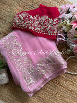 Pink Floral Pittan Border Saree