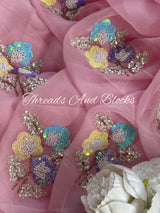 Baby Pink Colourful Floral Bunches Saree