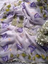 BELLFLOWER Handpainted Chiffon Saree