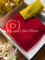 Pink Yellow Bandhani Chiffon Saree
