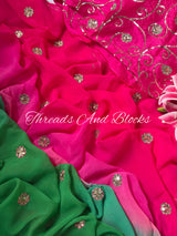 Green Pink Organza Saree with Jaal Blouse