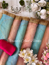 Multicoloured Organza Saree with Gold Highlights