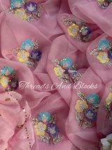 Baby Pink Colourful Floral Bunches Saree