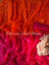 Rani Orange Bandhani Saree