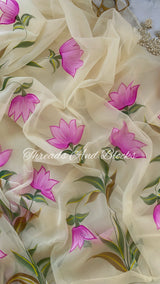 Cherry Lotus Bouquet Hand Painted Saree