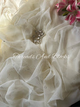 Off White Floral Stripe Mukaish Saree