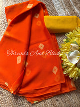Kesar Peela Bandhani Chiffon Saree