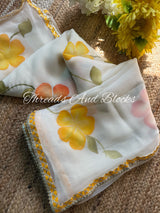 Basanti Blossom Hand Painted Saree