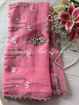 Rose Pink Snowdaisy Handpainted Saree