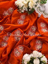 Burnt Orange Chinnon Floral Buta Saree