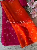 Rani Orange Bandhani Saree