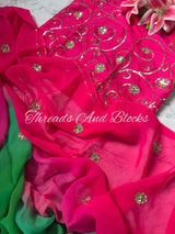 Green Pink Organza Saree with Jaal Blouse