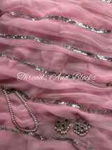 Blush Pink Sequins Stripes Saree