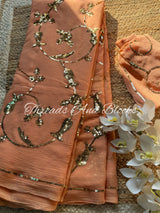 Rosy Peach Sequin Jaal Saree