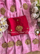 Chinnon Pink Gotapatti Buta Saree