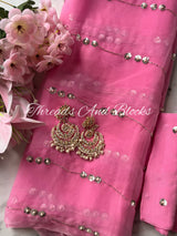 Bubblegum Pink Sequin Stripe Saree