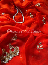 Orange Floral Buti Mukaish Chiffon Saree
