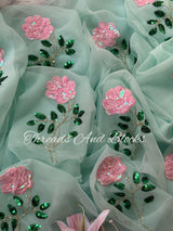 Minty Green Long Stem Floral Buta Saree