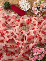 Crimson Bloom Chiffon Saree