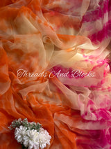 Raspberry Orange Shibori Saree