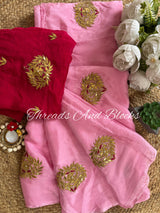 Chinnon Pink Gotapatti Buta Saree