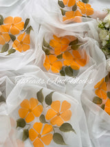 Yellow Hibiscus Hand Painted Saree